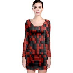 Black Red Tiles Checkerboard Long Sleeve Bodycon Dress by BangZart