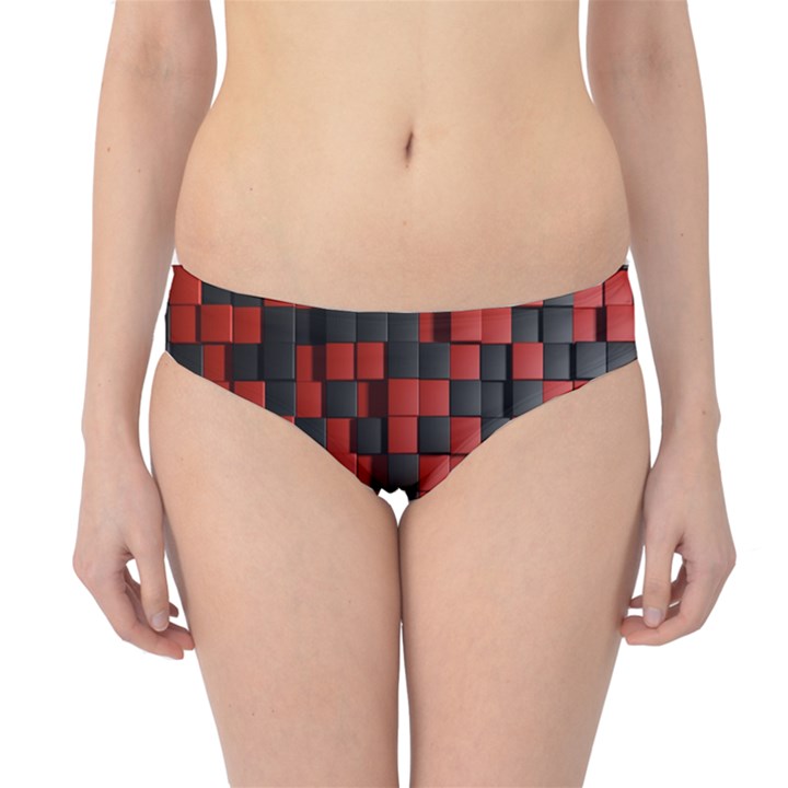 Black Red Tiles Checkerboard Hipster Bikini Bottoms