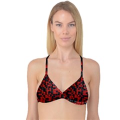 Black Red Tiles Checkerboard Reversible Tri Bikini Top