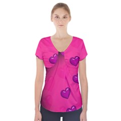 Background Heart Valentine S Day Short Sleeve Front Detail Top