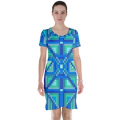 Grid Geometric Pattern Colorful Short Sleeve Nightdress