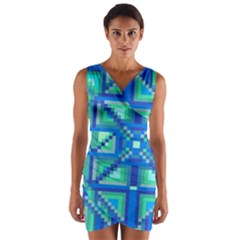 Grid Geometric Pattern Colorful Wrap Front Bodycon Dress