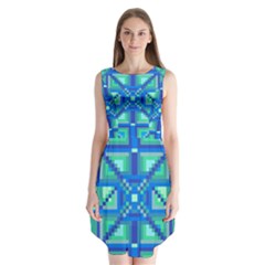 Grid Geometric Pattern Colorful Sleeveless Chiffon Dress  