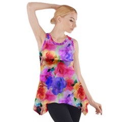 Floral Pattern Background Seamless Side Drop Tank Tunic