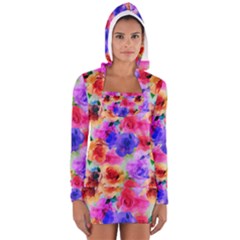 Floral Pattern Background Seamless Long Sleeve Hooded T-shirt