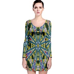 Kaleidoscope Background Long Sleeve Velvet Bodycon Dress