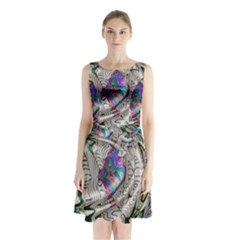 Water Ripple Design Background Wallpaper Of Water Ripples Applied To A Kaleidoscope Pattern Sleeveless Waist Tie Chiffon Dress