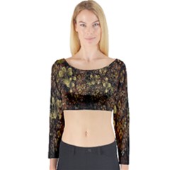 Wallpaper With Fractal Small Flowers Long Sleeve Crop Top