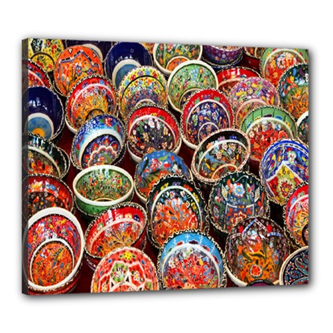 Colorful Oriental Bowls On Local Market In Turkey Canvas 24  X 20  by BangZart