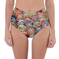 Colorful Oriental Bowls On Local Market In Turkey Reversible High-waist Bikini Bottoms