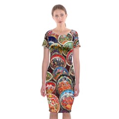 Colorful Oriental Bowls On Local Market In Turkey Classic Short Sleeve Midi Dress by BangZart
