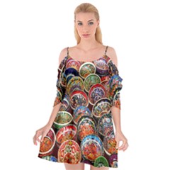 Colorful Oriental Bowls On Local Market In Turkey Cutout Spaghetti Strap Chiffon Dress