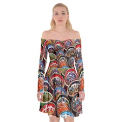 Colorful Oriental Bowls On Local Market In Turkey Off Shoulder Skater Dress by BangZart