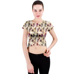 Random Leaves Pattern Background Crew Neck Crop Top