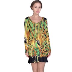 Unusual Peacock Drawn With Flame Lines Long Sleeve Nightdress