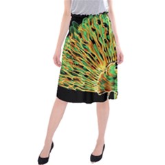 Unusual Peacock Drawn With Flame Lines Midi Beach Skirt