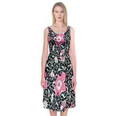 Oriental Style Floral Pattern Background Wallpaper Midi Sleeveless Dress