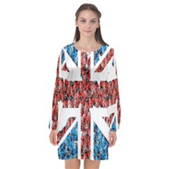 Fun And Unique Illustration Of The Uk Union Jack Flag Made Up Of Cartoon Ladybugs Long Sleeve Chiffon Shift Dress 