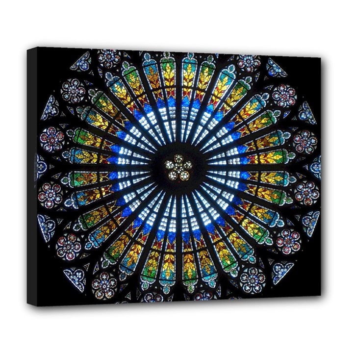 Stained Glass Rose Window In France s Strasbourg Cathedral Deluxe Canvas 24  x 20  