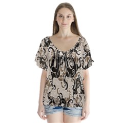 Dragon Pattern Background Flutter Sleeve Top by BangZart