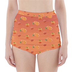Peach Fruit Pattern High-waisted Bikini Bottoms