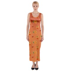 Peach Fruit Pattern Fitted Maxi Dress