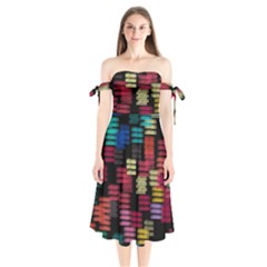 Colorful Horizontal Paint Strokes                 Shoulder Tie Bardot Midi Dress by LalyLauraFLM