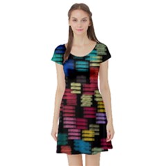 Colorful Horizontal Paint Strokes                         Short Sleeve Skater Dress