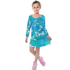 Blue Watercolors Circle                      Kids  Long Sleeve Velvet Dress by LalyLauraFLM