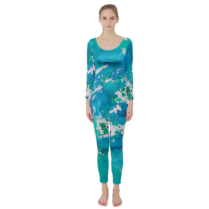 Blue watercolors circle                    Long Sleeve Catsuit