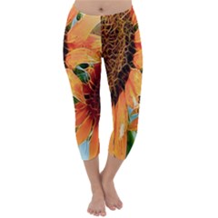 Sunflower Art  Artistic Effect Background Capri Winter Leggings  by BangZart