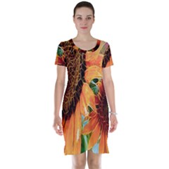 Sunflower Art  Artistic Effect Background Short Sleeve Nightdress