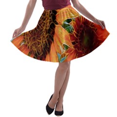 Sunflower Art  Artistic Effect Background A-line Skater Skirt