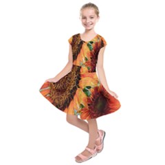 Sunflower Art  Artistic Effect Background Kids  Short Sleeve Dress