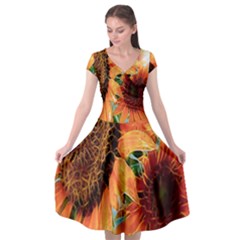 Sunflower Art  Artistic Effect Background Cap Sleeve Wrap Front Dress by BangZart