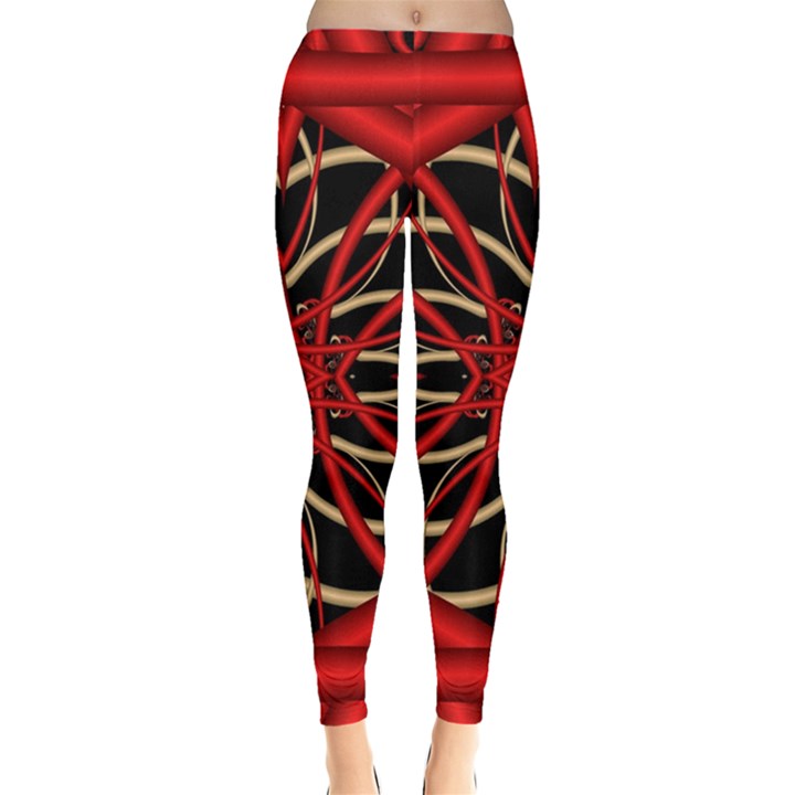 Fractal Wallpaper With Red Tangled Wires Leggings 