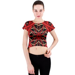 Fractal Wallpaper With Red Tangled Wires Crew Neck Crop Top