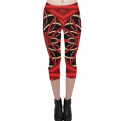 Fractal Wallpaper With Red Tangled Wires Capri Leggings 