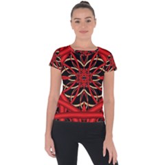 Fractal Wallpaper With Red Tangled Wires Short Sleeve Sports Top  by BangZart