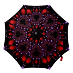 Fractal Red Violet Symmetric Spheres On Black Hook Handle Umbrellas (small)