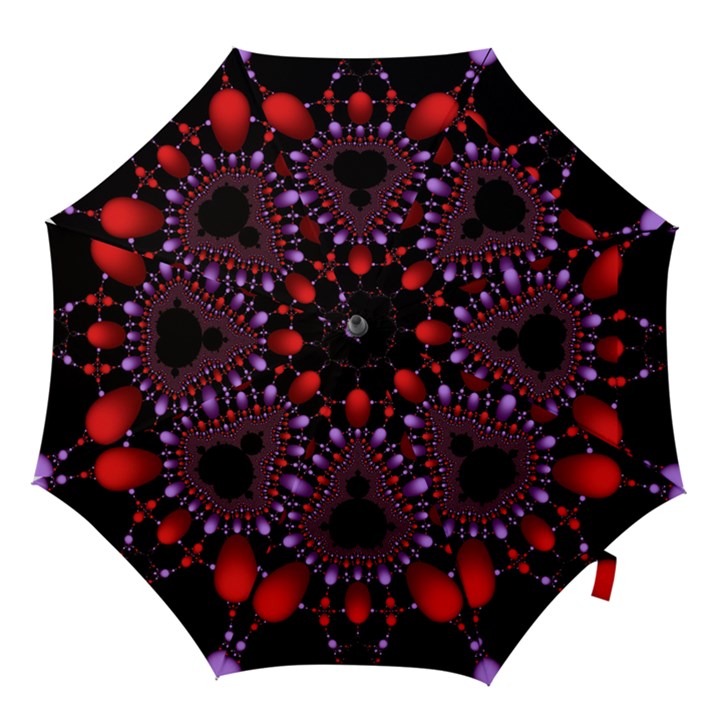 Fractal Red Violet Symmetric Spheres On Black Hook Handle Umbrellas (Small)