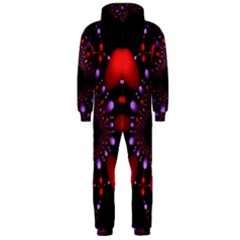 Fractal Red Violet Symmetric Spheres On Black Hooded Jumpsuit (men) 