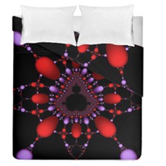 Fractal Red Violet Symmetric Spheres On Black Duvet Cover Double Side (queen Size)