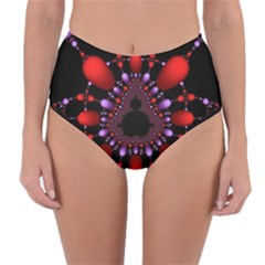 Fractal Red Violet Symmetric Spheres On Black Reversible High-waist Bikini Bottoms