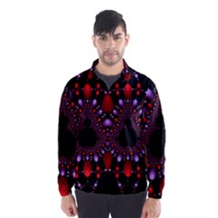 Fractal Red Violet Symmetric Spheres On Black Wind Breaker (men)