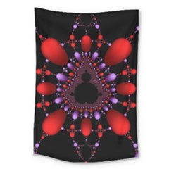 Fractal Red Violet Symmetric Spheres On Black Large Tapestry