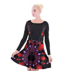 Fractal Red Violet Symmetric Spheres On Black Suspender Skater Skirt by BangZart