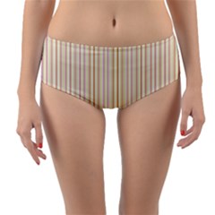 Stripes Pink And Green  Line Pattern Reversible Mid-waist Bikini Bottoms by paulaoliveiradesign