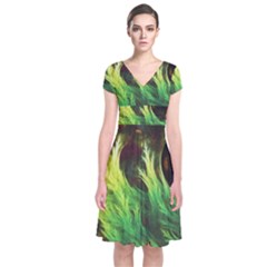 A Seaweed s Deepdream Of Faded Fractal Fall Colors Short Sleeve Front Wrap Dress by jayaprime