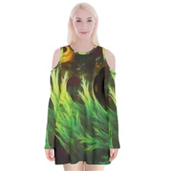A Seaweed s Deepdream Of Faded Fractal Fall Colors Velvet Long Sleeve Shoulder Cutout Dress